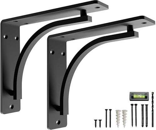 Classic Black Heavy Duty Shelf Brackets 10 inch by Balin Designs– L Bracket, Wall Mounted Support, Extra Wide Bracket, Decorative Shelf Brackets, Fireplace Mantel with Hardware Included, Set of 2