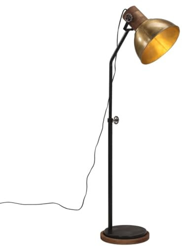 vidaXL Stehleuchte, Stehlampe mit E27-Fassung, Standleuchte für Wohnzimmer Esszimmer Büro, Leselampe Deckenfluter, Industrie-Stil, 25 W Antik Messing