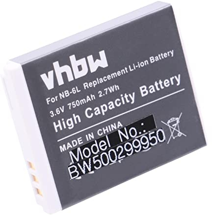 vhbw 1x Akku Ersatz für Canon NB-6L, NB-6LH für Kamera (750 mAh, 3,6 V, Li-Ion)