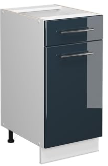 Vicco Küchenunterschrank Fame-Line, Dunkelblau Hochglanz/Weiß, 40 cm, AP Anthrazit