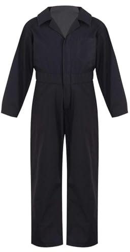 Sywiyi Arbeitsoverall Kinder Jungen Baumwolle Overall Jumpsuit Schutzanzug Arbeitskombi mit Zipper Revers Blaumann Outfit Schwarz 158-164
