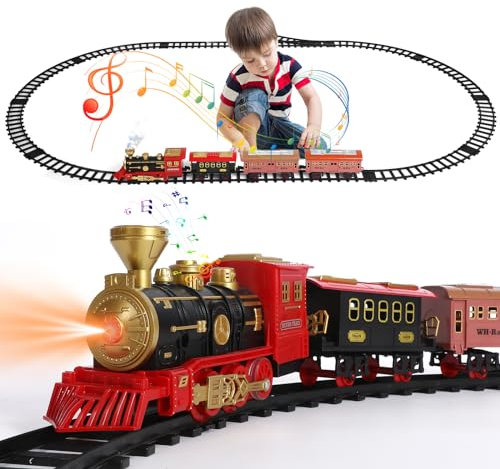 Geegear Christmas Train Set for Under Tree - Large 470cm Track Electric Toy With Sounds and Steam for Kids - Birthday Gifts