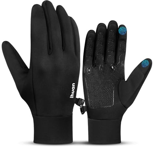 ihuan Lightweight Winter Running Gloves Women Men, Super Sensitive Touch Screen Fingers for Cold Weather, Thin Warm Liner Gloves for Ski, Snow, Hiking, Driving, Camping, Cycling
