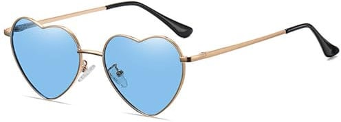 QVKUUT Vintage Herz Sonnenbrille Damen Polarisierte, Festival Herzform Sonnenbrille(Gold/Blau)