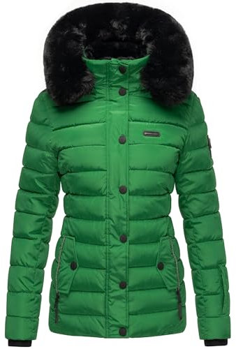 Navahoo Damen warme Winter Steppjacke mit abnehmbarer Kunstfell-Kapuze Milianaa Smaragd Green Gr. S