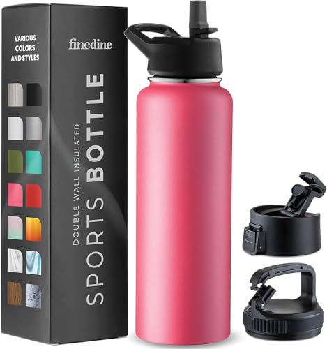 1180ml Triple Walled, Insulated Water Bottles with Straw - Stainless Steel Metal Bottle W/ 3 Leak Proof Lids - For Travel, School, Sports, Gym/Men, Women (Striking French Rose)