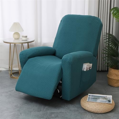 Hearda sesselschoner für Relaxsessel 1 Sitzer, 4-Teilig Jacquard Grün Sesselschoner für Fernsehsessel und Relaxsessel mit Taschen, Stretch Sesselbezug mit armlehne