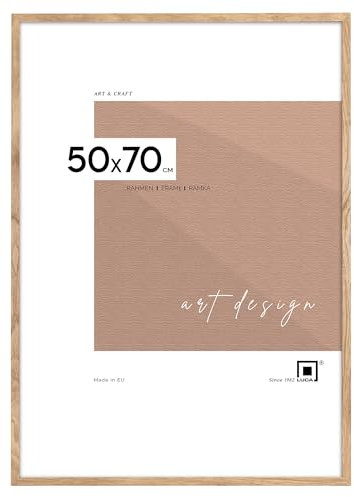 LUCA® Bilderrahmen 50x70 cm Eiche, MDF Umweltfreundlichem Rahmen mit Bruchsicheren Plexi, Aufhänger und Aufsteller