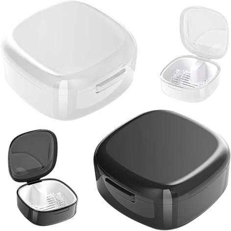 Zahnspangendose 2 Stück Gebissdose Prothesendose Zahnprothesen Box Zahnspangendose mit Sieb Geeignet zur Aufbewahrung von Zahnersatz Zahnprothesen Schnullern (Schwarz+Weiß)