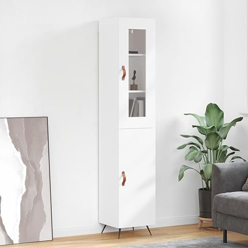KLYEON Highboard Weiß 34,5x34x180 cm Holzwerkstoff,Weißes schwebendes Highboard mit Aufsatz Moderne Kommode mit viel Stauraum Diele & Flur Möbel