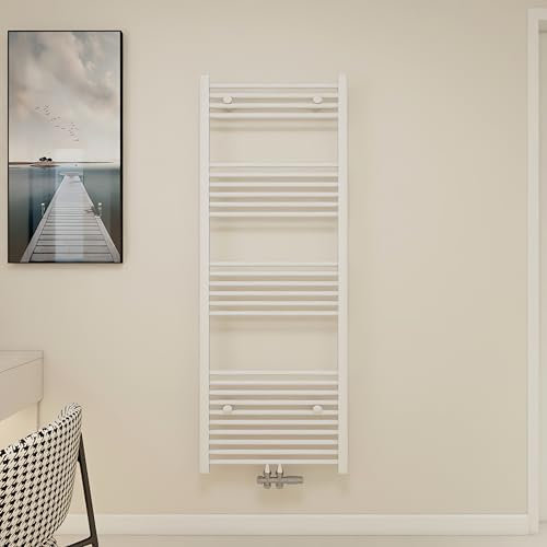 Radiateur eau chaude blanc vertical classique basse température avec tubes ronds en acier chauffage central H.160 x L.60 cm