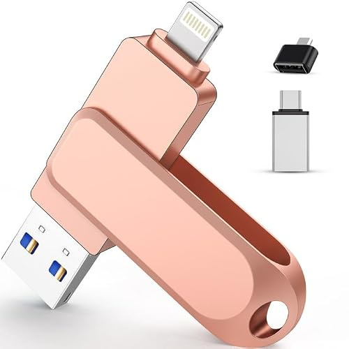 USB-Stick für iPhone, 64 GB, Mfi Certified Lightning 3-in-1, externer Speicher, USB-Stick, für iPhone Pad, iOS, MacBook, Android, PC. (Pink, 64GB)