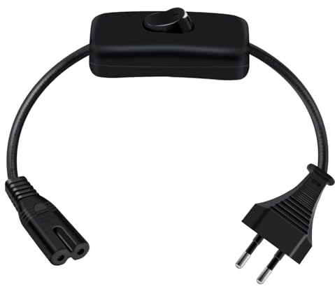 HuaLiSiJi Euro Netzkabel C7 2.5A 250V Strom Kabel Stecker Typ C Eurostecker auf C7 Buchse mit Schalter AC-Netzkabel 2x0.75mm² für PS4, PS5, TV, Laptop, Monitor, Drucke (Schwarz, 0.5m)