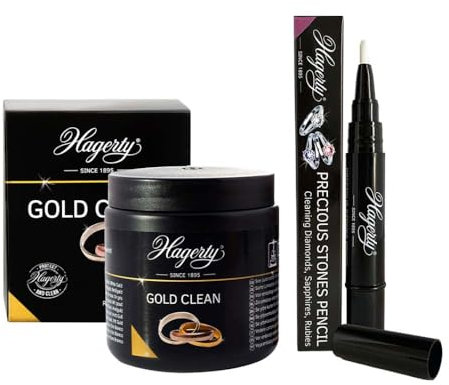 Hagerty Gold Clean Bath 170ml & Stones Pencil Set 4ml | Jewellery Cleaner Kit for Precious Stones & Gold - Jewellery Care Set for Personal Use, Protects Jewellery