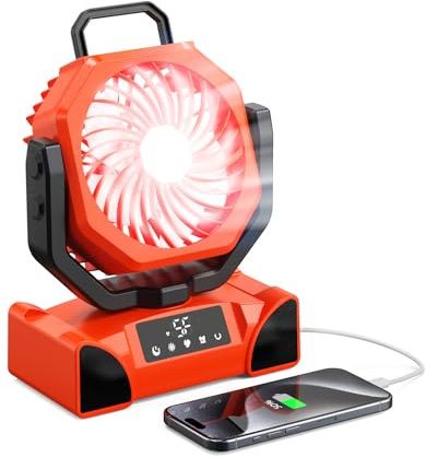 Ventilatore da Campeggio Ricaricabile 20000mAh con USB Luce LED, Timer, Telecomando, Oscillazione Automatica, fino a 69h, Ventilatore Portatile per Esterni, Tenda, Spiaggia, Ufficio, Pesca