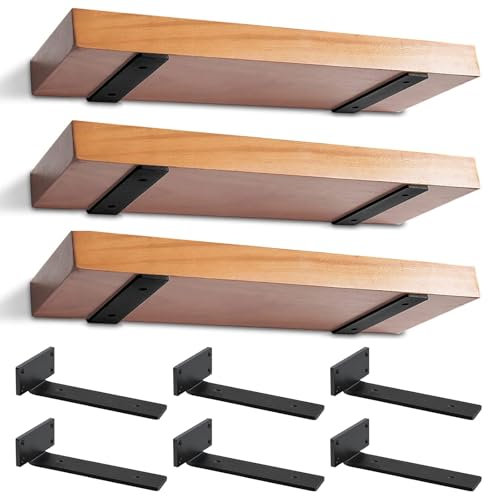 Lot de 6 Équerres Étagère de Fixation Murale, 30cm Support Invisible étagère Murale, Fixation Flottante Support avec Vis pour Bibliothèque | Salon | Chambre (Noire)