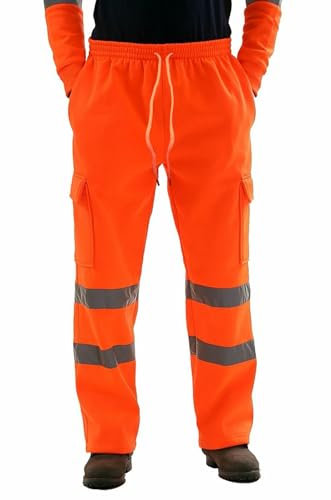 Pantaloni cargo da uomo ad alta visibilità, sicuri, riflettenti, aderenti, ad alta visibilità, pantaloni cargo da allenamento, con tasche multiple, Arancione, XXL