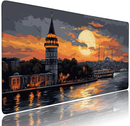 Grand Tapis de Souris XXL Noir Tapis Bureau avec Base Anti-Dérapage, Design Durable et Imperméable, sous Main à Bords Cousus Clavier Mouse Pad Coucher Soleil 600x300x3mm pour Gamer PC Portable d-400