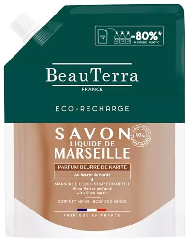 BeauTerra Savon Liquide de Marseille Beurre de Karité Éco-Recharge 900 ml