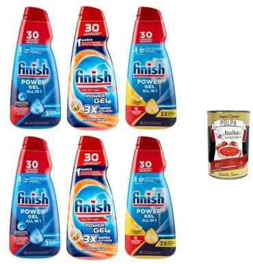 Finish Powergel Lessive liquide pour lave-vaisselle, multifonction, effet dégraissant, 30 lavages, 6 x 600 ml + Italian gourmet polpa 400gr