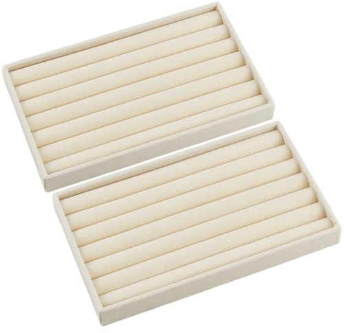 SOFPLATE 2 bandeja Organizadora para Anillos Expositor de Anillos de Terciopelo Blanco Antiguo Pequeña Bandeja Rectangular Plana para Baratijas Vitrina Cajón para Joyas para Tienda En Casa Venta Exhib