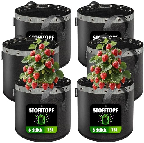 EZ4GROW 6X 15L Pflanzsack - Stofftopf 15 Liter Pflanzbeutel für gesundes Pflanzenwachstum, langlebige und Wiederverwendbare Gartensäcke zum Anbau von Gemüse, Obst und Blumen