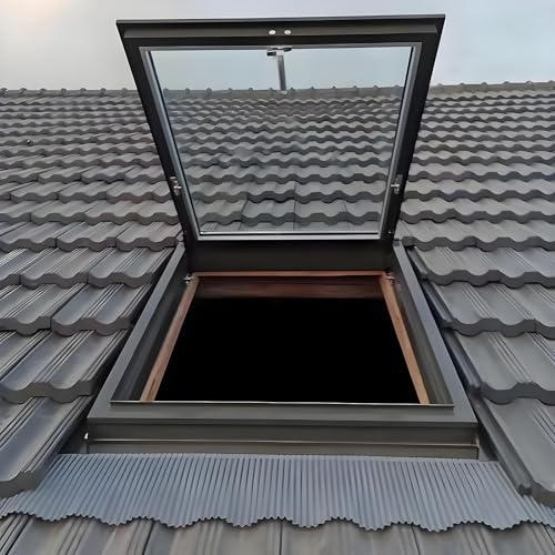 Ventanas De Techo Para Casa, Trampilla De Techo Con Vidrio Reforzado, Ventana De Aluminio Con Película Solar Y Guantes, Claraboya Personalizable Para Áticos, Solarios Y Sótanos(LxW 70x60cm/27.6x23.6in