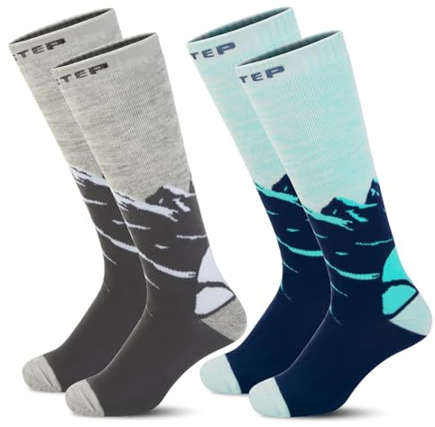 LEOSTEP 2 Paar Merinowolle Kompressions Skisocken - Atmungsaktive Kompressionsstrümpfe für Ski & Wintersport - Warme Skistrümpfe, Wintersocken für Skifahren