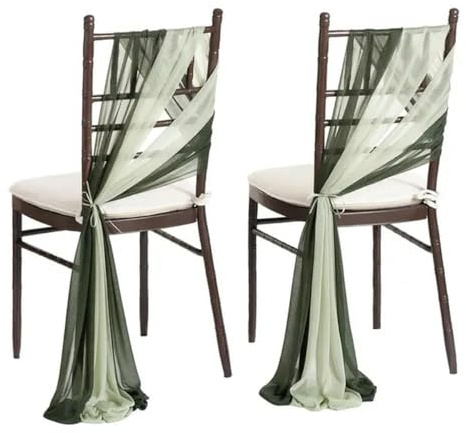 ZGHQHCDRH Stuhlschleifen, 24 Stück 17 x 275 cm grüne Chiffon-Stuhlschärpen, 12 Sets Hochzeits-Stuhlschärpen, Band, Hochzeit, Party, Gang, Stuhl-Dekoration(Dark Green)