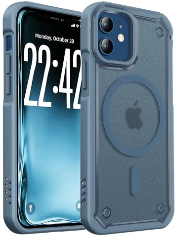 ORETECH Magnetica Cover per iPhone 12, Cover per iPhone 12 Pro [Compatibile con MagSafe],Custodia Traslucida Opaca Posteriore Antiurto Resistente ai Graffi TPU Bumper-Blu