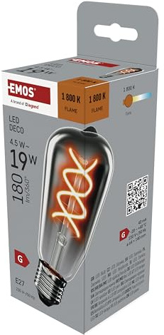 EMOS - Edison LED-Lampe DECO SMOKED, 4,5W Ersatz für 19W Glühbirne, E27 Sockel - ST64 Retro-Form, Helligkeit 180 lm, Warmweiß 1800 K - 25000 h Lebensdauer, Abstrahlwinkel 320° - Rauch-Farbe