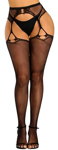 Buitifo Bas pour porte-jarretelles femme Chaussettes à bretelles hautes cuisses Collants filet de pêche