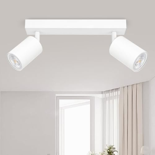 GeyouLux LED Deckenstrahler 2 Flammig Weiß LED Deckenleuchte Schwenkbar | GU10 Deckenlampe Strahler Deckenspot, Aluminium Modern Spot Lampe Wandstrahler für Küche, Wohnzimmer(Ohne Leuchtmittel)