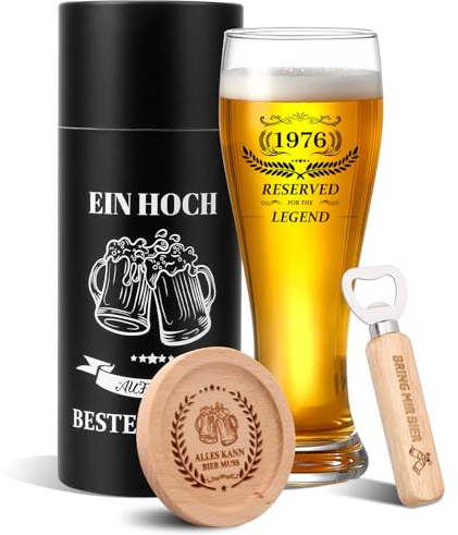 yosiio 50. Geburtstag Geschenk für Männer 1976 Personalisierte Bierglas Geburtstagsgeschenk 18oz Bierglas 50 Geburtstag Mann