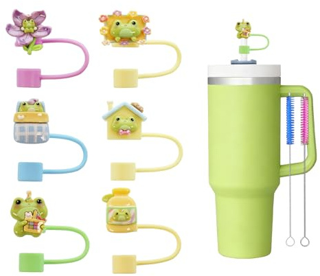 6Pcs 10mm Frog Straw Cover for Stanley Cup,Dust-Proof Straw Topper for 30&40 oz Tumblers and Water Bottles,Reusable Tumbler Cup Accessories for Stanley，Funny Gifts for Women & Girls