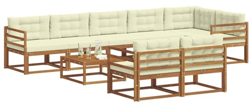 vidaXL Outdoor-Sofagarnitur mit Kissen 9 pcs Natur und Creme, Outdoor-Sitzmöglichkeiten, Garten-Lounge-Sofaset, Langlebige Terrassen-Sektional, Modernes Gartenmöbel