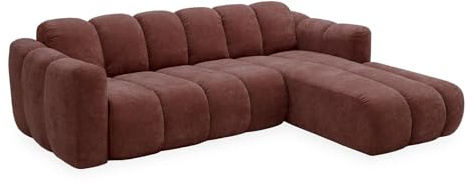 MIUFORM Michell Ecksofa mit Schlaffunktion | 252 x 182 x 75 cm | L-Form rechts | Klappsofa mit Bettfunktion | 6 Sitzer Sofa | Modernes Schlafsofa Klappbar | Pflegeleichter Stoff | Marsala