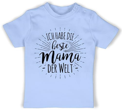 Baby T-Shirt Mädchen Jungen - Ich Habe die Beste Mama der Welt - 6/12 Monate - Babyblau - sprüche zum ersten Muttertag muddi Mami Bekleidung für Babys erste muttertagsgeschenk Mamas super Tshirt