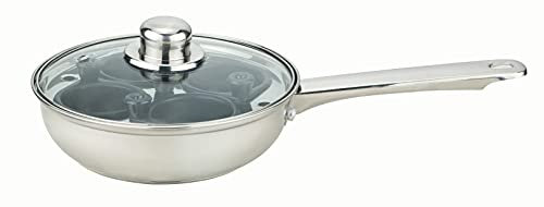 Egg Poacher Pan Poaching Cooking Steel Non-Stick Removable 4 Hole Cups Lid 20cm