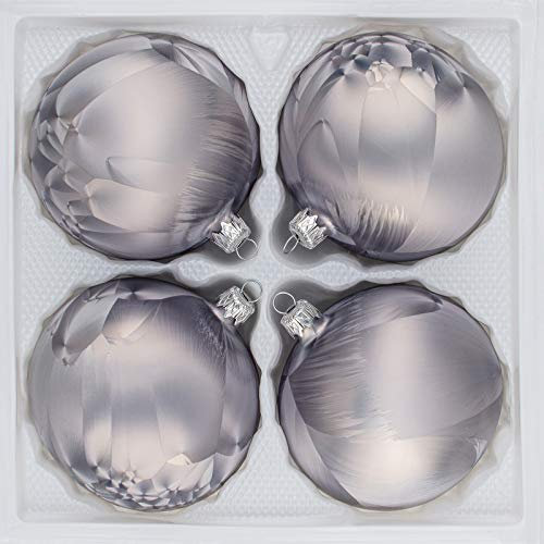 4 TLG. Glas-Weihnachtskugeln Set 8cm Ø in 'Ice Grau Eislack - Christbaumkugeln - 8cm Durchmesser