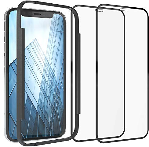 EAZY CASE 2X Displayschutzfolie aus Glas mit Rand kompatibel mit iPhone 12 Mini, Full-Screen Displayschutz mit Installationshilfe, Schutzglas 5D, 9H, Anti-Kratzer, Selbstklebende Glasfolie