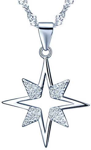MICSAVI Damen Halskette Sternenlicht 925 Silber rhodiniert mit Zirkoniasteinen weiß 45 cm