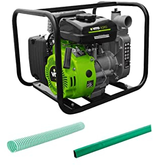 Motobomba de agua clara o cargada 105 Cm3 de 1,5 pulgadas VITOGARDEN 4 tiempos, 3 CV vacíos, cavos o piscinas, kit completo + 10 m de tubos incluidos