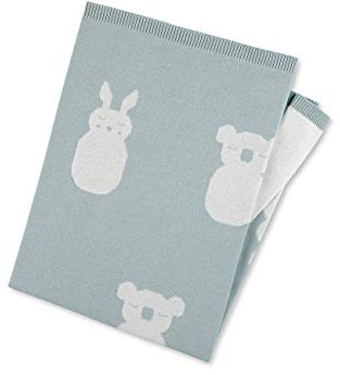Sterntaler Stay true to nature Strick Schmusedecke für Babys aus Bio-Baumwolle, Hase KINNI & Koala KALLA, Kuscheldecke Baby, 100x75 cm, Kuschel Babydecke, Motiv Tiere, Weiche Decke Babies, Hellblau
