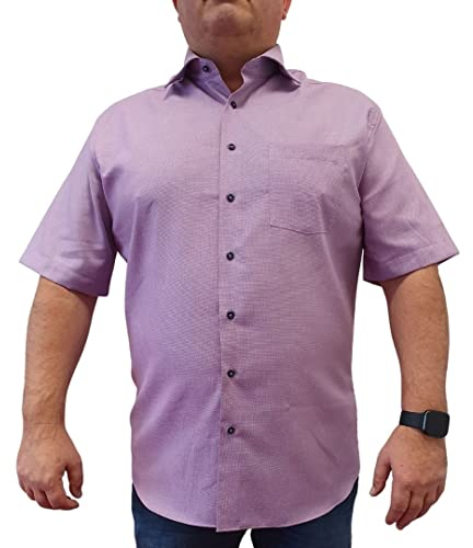 ETERNA, strukturiertes Kurzarmhemd mit Tasche, Modern Fit Größe 43, Farbe Orchidee