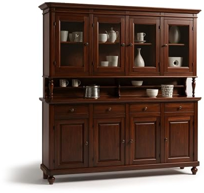 Mar.c.a. Design - Elegante Napoletanische Glasdose mit Etagere aus Massivholz und MFD Dunkelnuss mit 4 Türen, Schaufensterschrank Wohnzimmer Kunst Povera Made in Italy - Maße 196 x 43 x 218