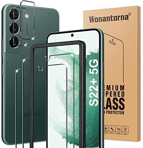 Wonantorna Pellicola Protettiva Compatibile con Samsung Galaxy S22/S22 Plus 5G Vetro Temperato, 2X Pellicola Vetro e 2X Pellicola Fotocamera, Alta Definizione, No Bolle, Anti-Impronte, Anti Graffio