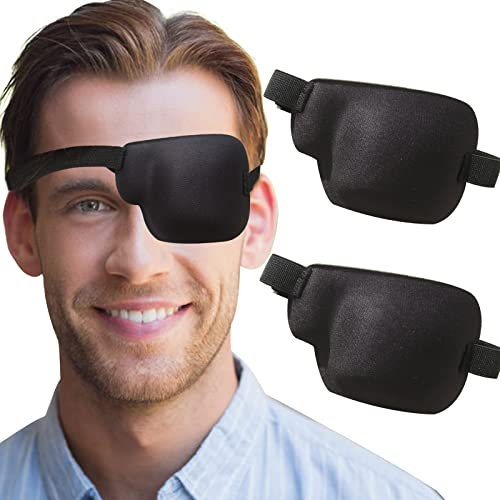 RIKEYO Lot de 2 cache-œil, cache-œil 3D pour adultes, cache-œil médical réglable pour œil paresseux, noir (œil gauche)