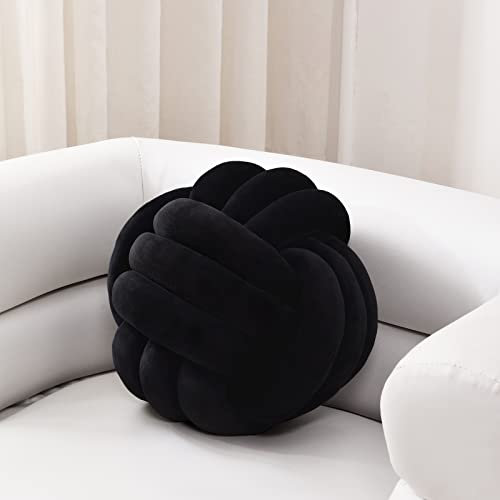 Sioloc Weicher Knotenball Kissen, Knotenkissen Wohndekoration Plüschkissen, Handgefertigtes Rundes Plüschknotenkissen für Stuhl Sofa Bett (35cm, schwarz)