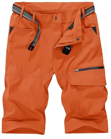 KEFITEVD Kurze Hosen Sommer Kurz Cargo Hose Herren Outdoor Trekking Shorts Arbeitshose Atmungsaktiv Quick Dry Orange 34